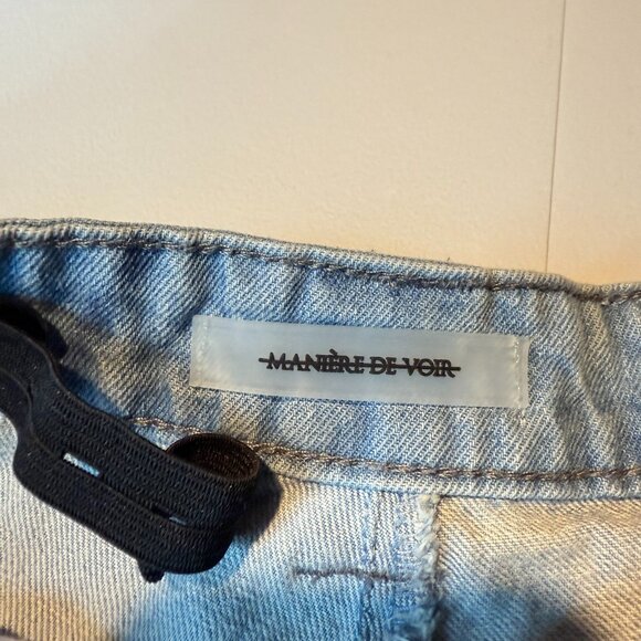 Maniere De Voir Women 8 Marble Print Mom Jeans Light Wash Tapered Leg STAINS - Picture 4 of 9